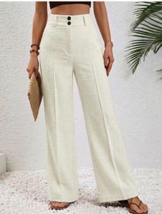 Cream Linen Blend Pants