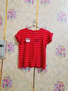 Red Striped T-Shirt with Cute Embellishments