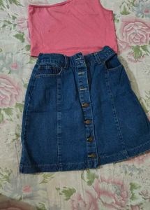 top with denim skirt