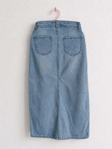 Blue Denim Maxi Skirt with Front Slit