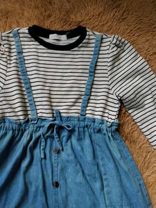 Striped Long Sleeve Denim Dress for girls