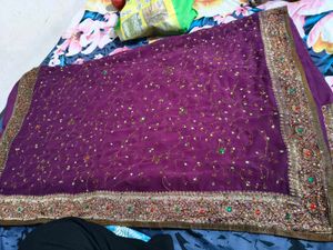 Beautiful Embellished Purple Saree with stitched b