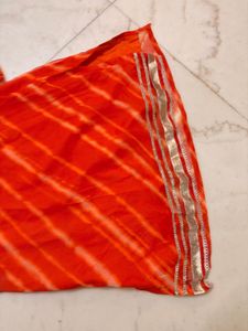 Vibrant Orange Striped Blouse with Tassels