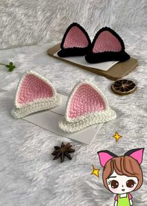 Crocheted Cat Ear Hair Clips 😊💞
