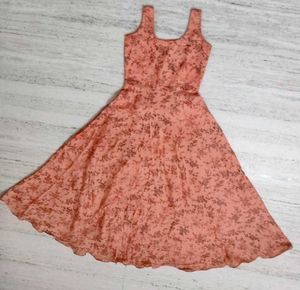 Peach Floral Print Dress