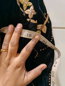 Embroidered Black Velvet Jacket with pink gown