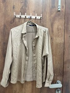Elegant Champagne Satin Button-Up Shirt