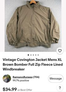 Vintage Covington Jacket Mens size L Brown Bomber