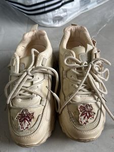 Cream Embellished Chunky Sneakers