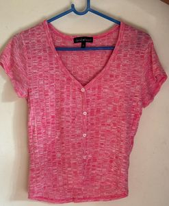 Pink Textured Button-Up Top