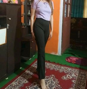 Black Trouser Bootcut Pant For Women's (High Waist/ High Raise)