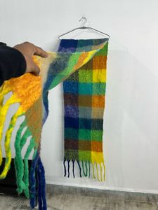 Colorful Plaid Scarf with Fringe