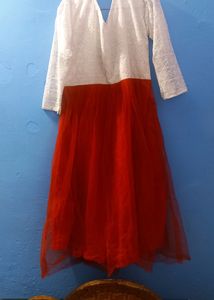 Very Preety Red And White Dress