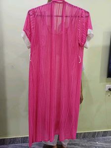 Sheer White Nightgown with Pink Trim