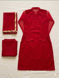 Red Kurta Set with Gold Embellishments