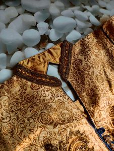 Blue Lehenga With Golden Kurti And Dupatta