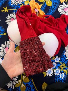 Red Off-Shoulder Top with Sequins
