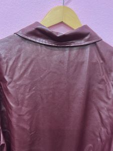 SAVANA Maroon Faux Leather Bomber Jacket