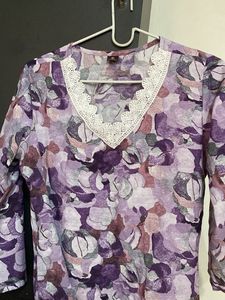 Floral Print Kurta with Lace Detail