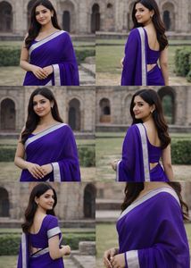 Elegant Purple Saree with Silver Border