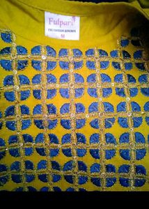 Yellow Kurta Set with Blue Dupatta