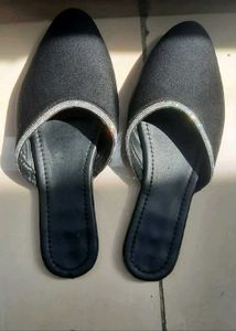 Stylish Black Mules with Embellished Trim