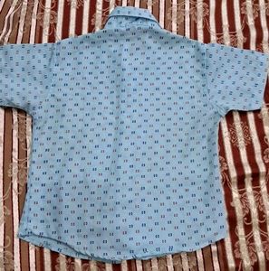 Boys Blue Printed Short Sleeve Shirt