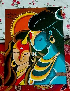 Lord Shiva Parvati Painting On Canvas Board