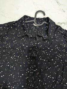 XXL black Star Print Button-Up Top
