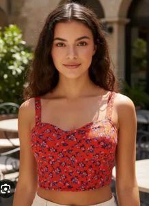 Red Floral Print Bra