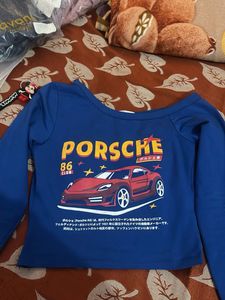 Blue Porsche Graphic Long Sleeve Top