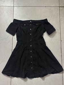 Chic Black Denim Off-Shoulder Dress