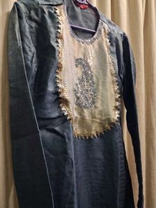 Men's Gray Silk Blend Kurta