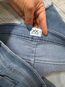 Light Wash Denim Frayed Hem Shorts