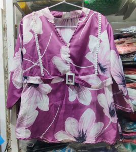 Purple Floral Belted Tunic Top