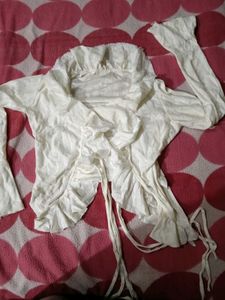 Chic White Ruffle Tie-Front Top