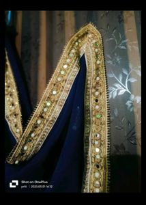 Elegant Navy Blue Saree with Gold Border