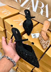 Zara Embellished Black Heels