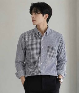 Men's Patchwork Gingham Button-Down Shirt