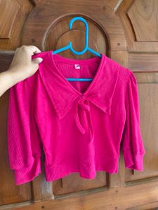 Vibrant Pink Ribbed V-Neck Top