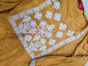 Stylish Mustard Kurta with White Embroidery