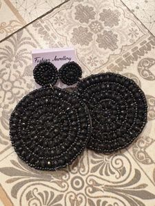 Black Beaded Statement Earrings