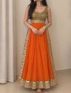 Vibrant Orange golden lace kurti