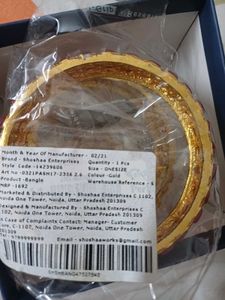 Shoshaa Gold Bangle with Red Embellishments