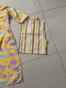 Yellow Lotus Print Kurta Set