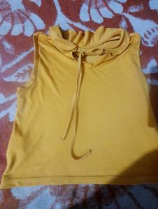Yellow Ruffle Neck Sleeveless Top