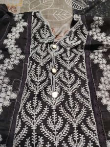 Elegant Black Kurta with White Embroidery