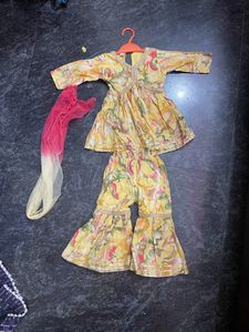 Yellow Floral Gharara Set for Girls