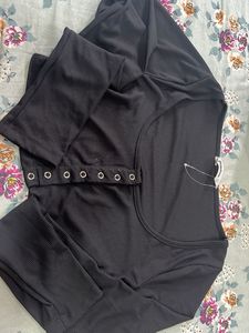 Ribbed Black Long Sleeve Top
