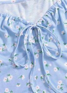 Printed Blue Puff Sleeve Tie Front Ditsy Fl